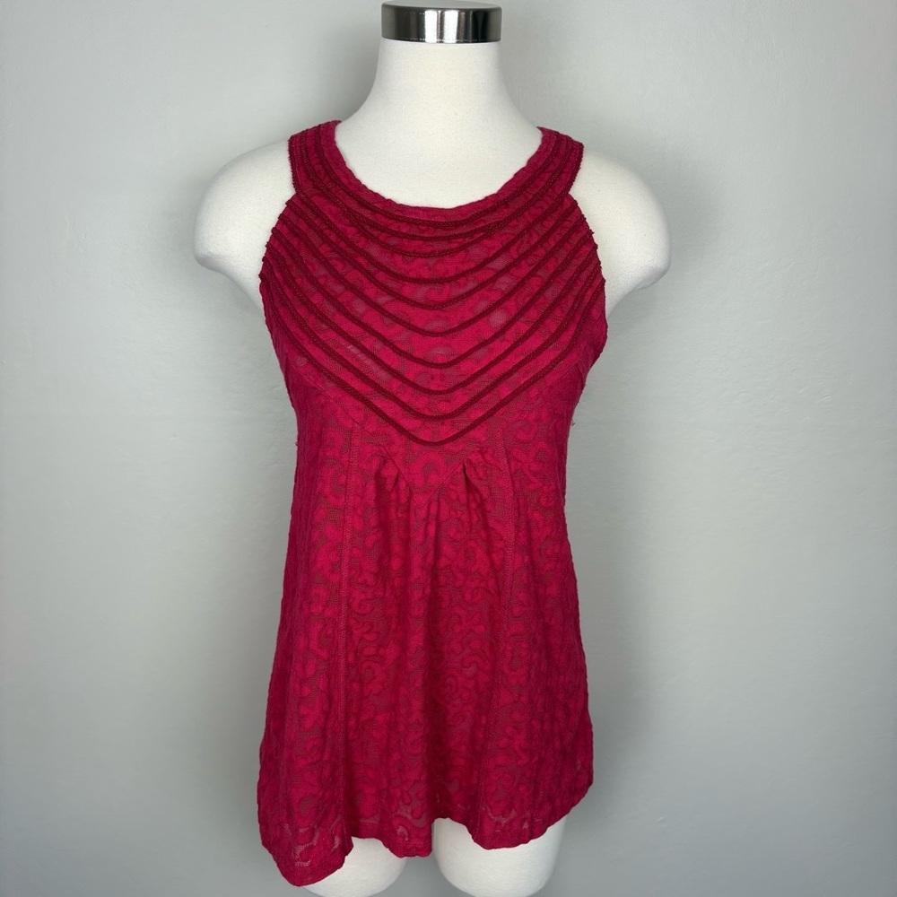 Free People Sleeveless Tank Top Racerback Size M Raspberry Red Lace Overlay Boho